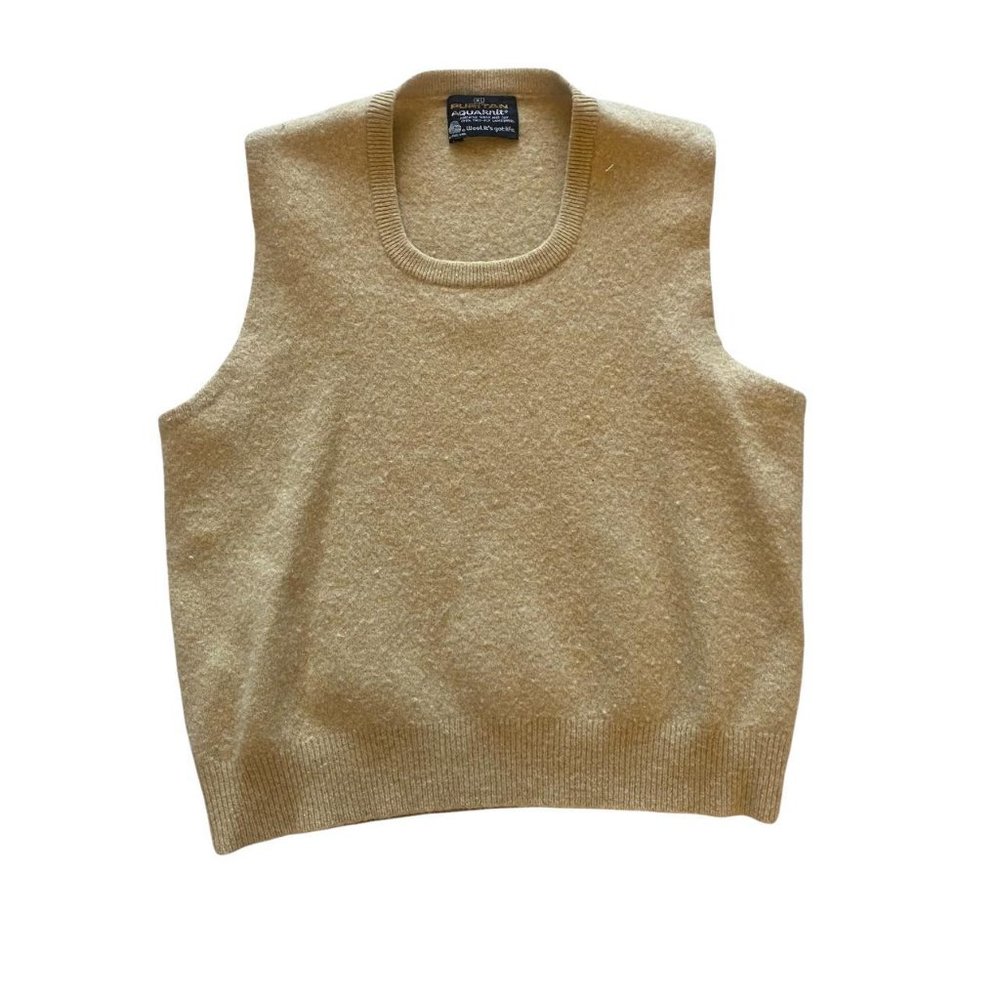 wool beige/tan/light brown somewhat cropped vintage sweater vest